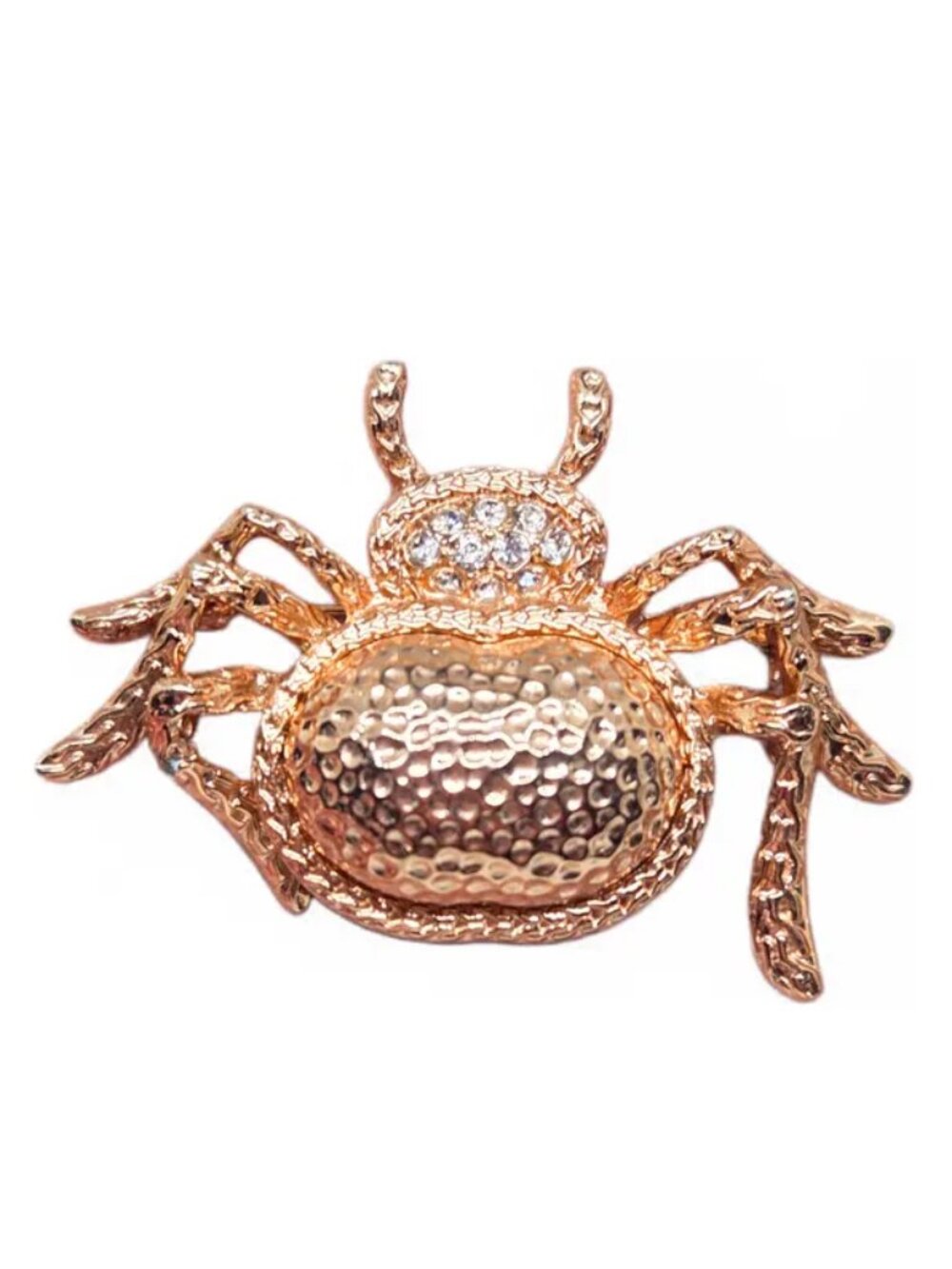 Vintage 80s Rose Gold & Rhinestone Spider Brooch